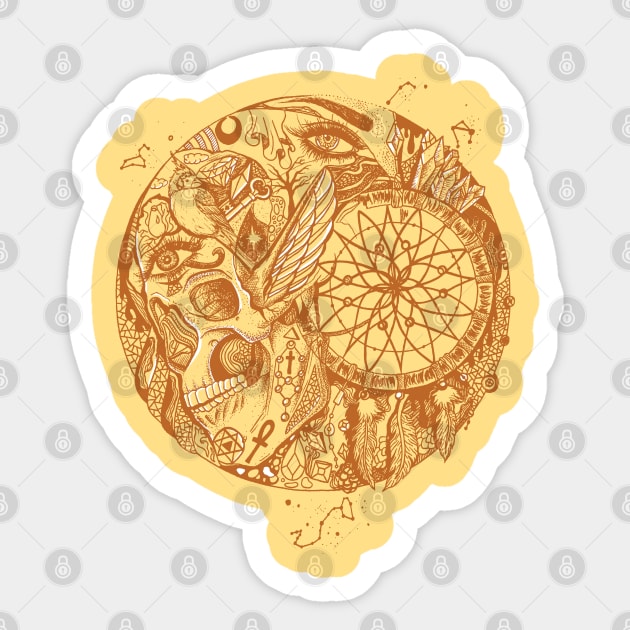 Terracotta Skull and Dreamcatcher Circle Sticker by kenallouis